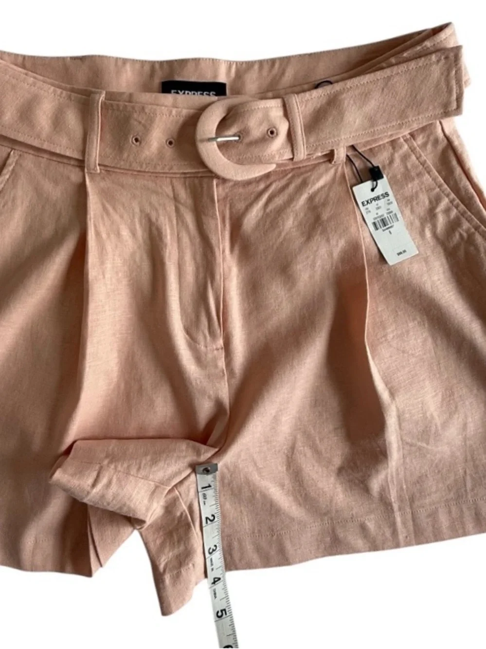 Express Blush Pink Linen Blend Shorts 6 NWT High Rise Resort Vacation Wear Chic - Picture 10 of 14